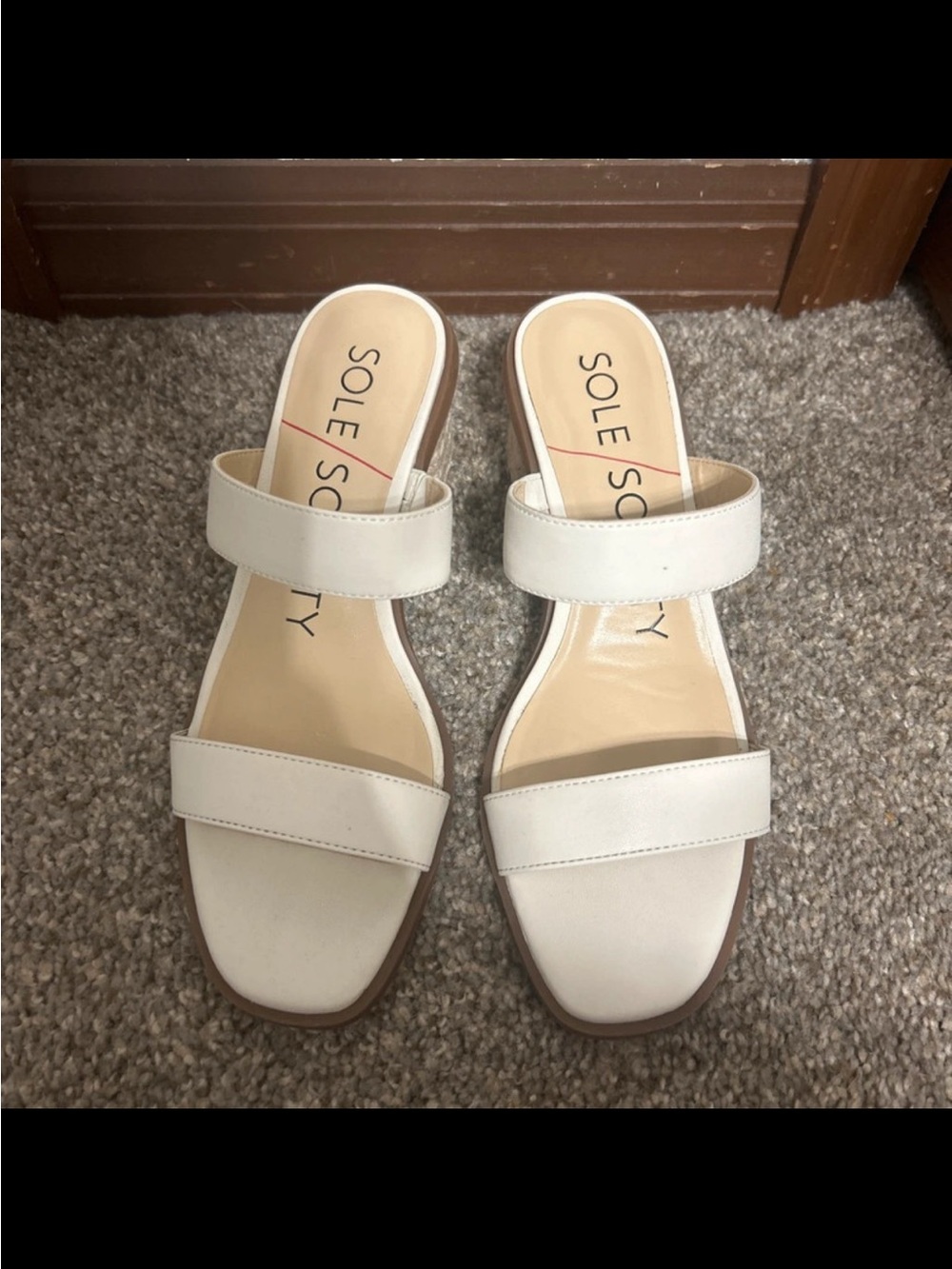 Sole Society Cream Double-Strap Slide Mules